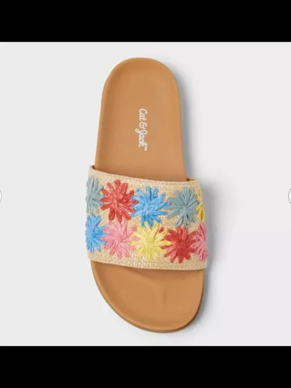 Cat & Jack Melani Neutral Slide Sandal with Multicolor Floral Embroidery Size 1